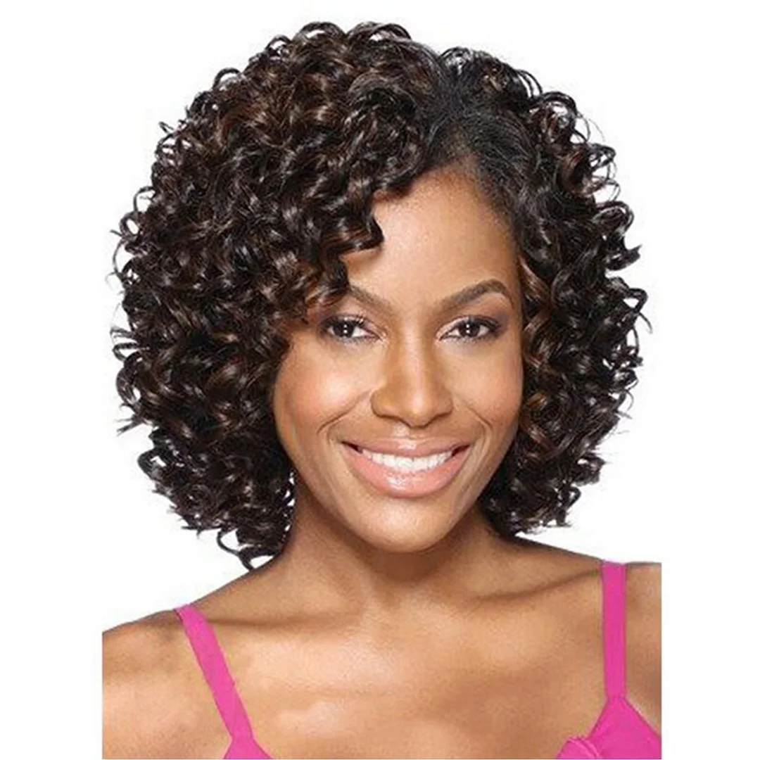 New Wig Fashion Stretch Net Small Volume Black Short Curly Hair Wig Head Set Female