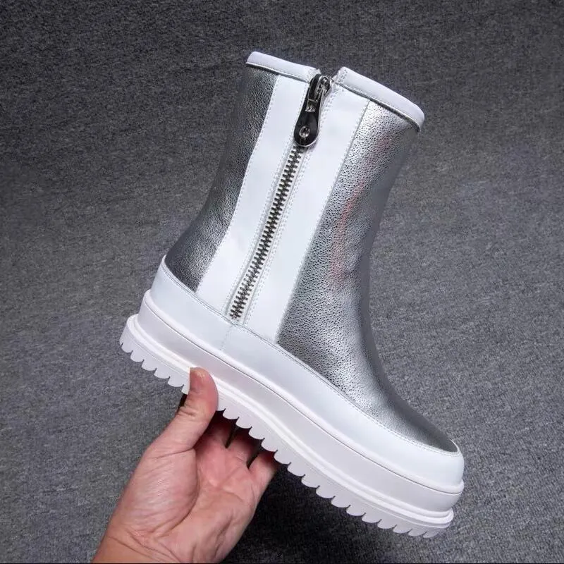 Snow Boots New Women's Winter Shoes Thick Sole Plaforms Ankle Boot Round Toe Thick Plush Warm Cotton Shoe Side Zip Silver Black