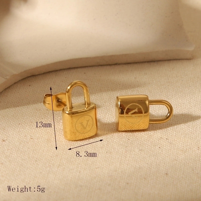 2 Pieces Elegant Luxurious Commute Lock 304 Stainless Steel 18K Gold Plated Horseshoe Buckle Bracelets Ear Studs Necklace