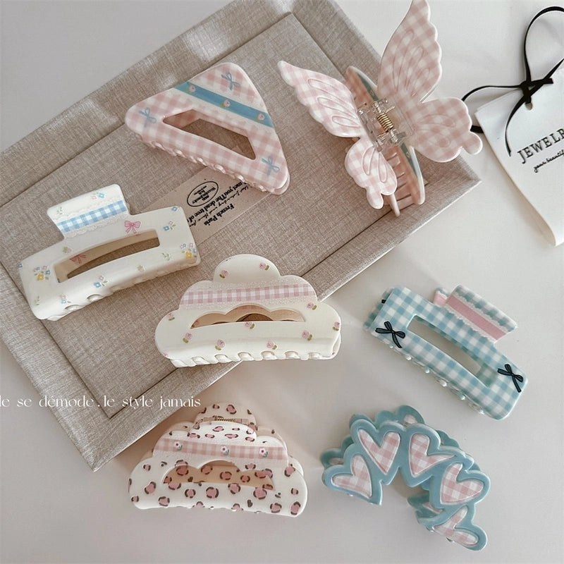 Women’s Cute Sweet Korean Style Color Block Heart Shape Arylic Hair Claws