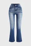 Stone Wash Frayed Mid Waist Flare Jeans