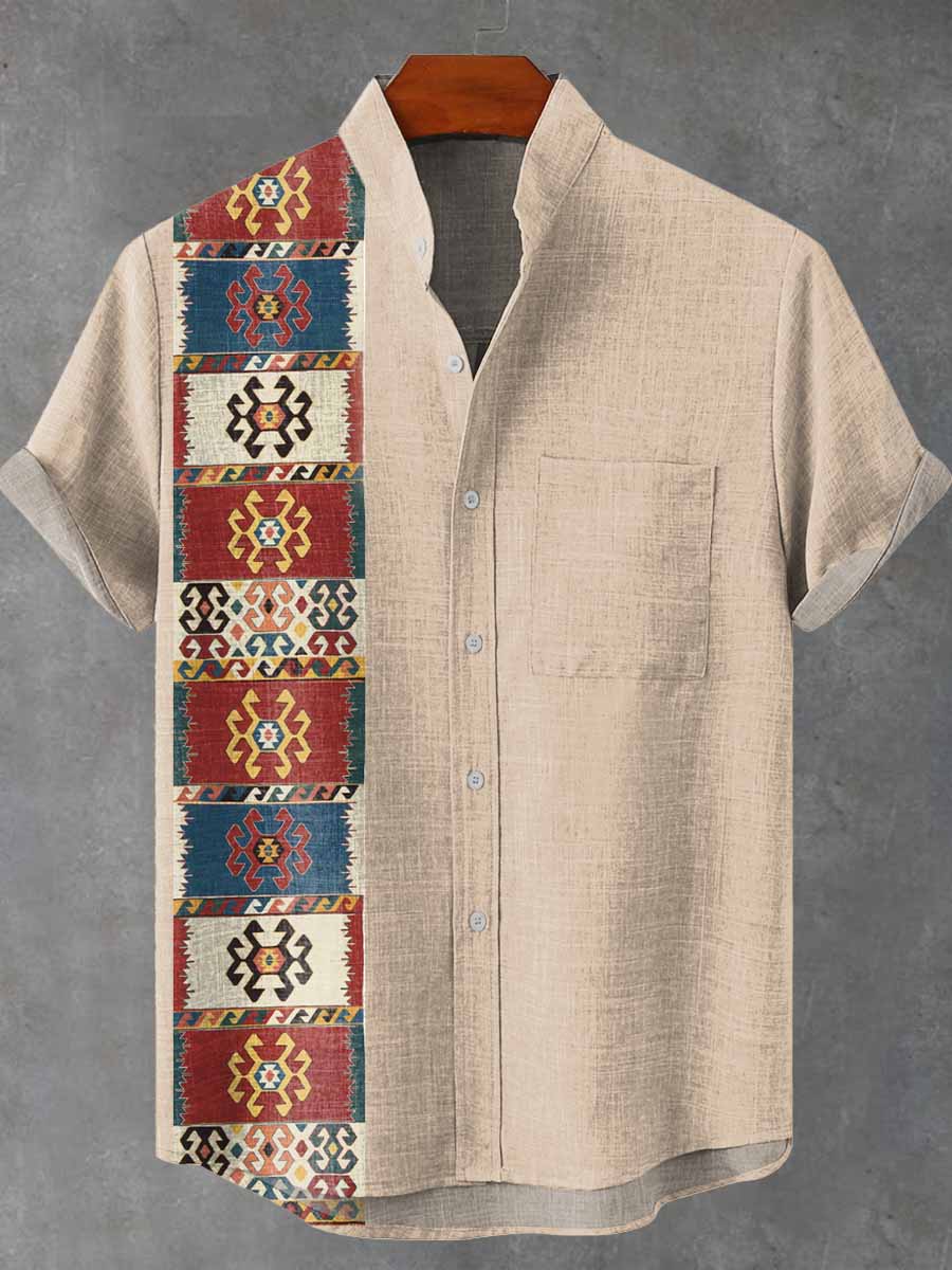 Vintage Ethnic Art Patterns Vintage Print Casual 100% Cotton Shirt