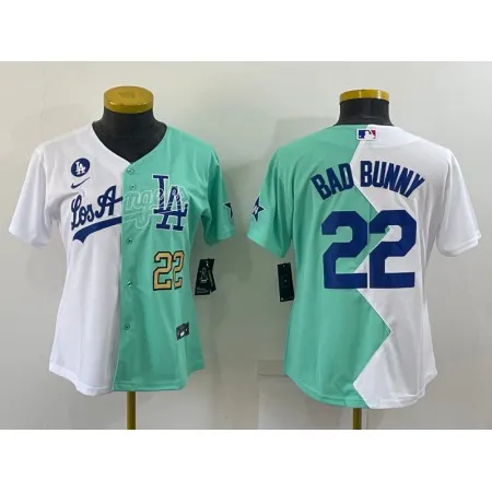 Women's Los Angeles Dodgers #22 Bad Bunny 2022 All-Star White/Green Split Stitched Baseball Jersey(Run Small) 5YKS