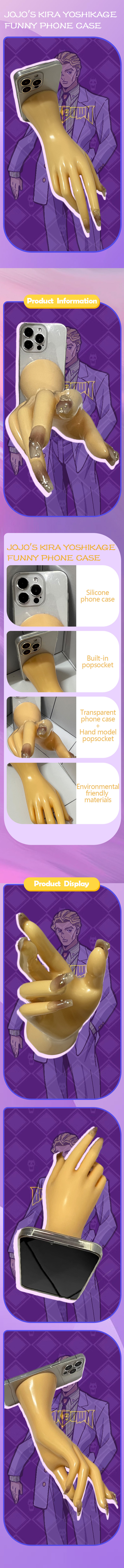 Jojo's Kira Yoshikage Funny Phone Case with Hand Model Stand-U&D Anime