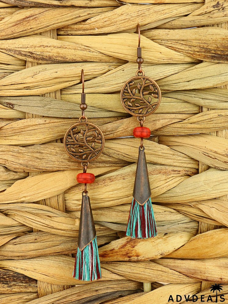 Hollow Out Round Decor Tassel Drop Earrings