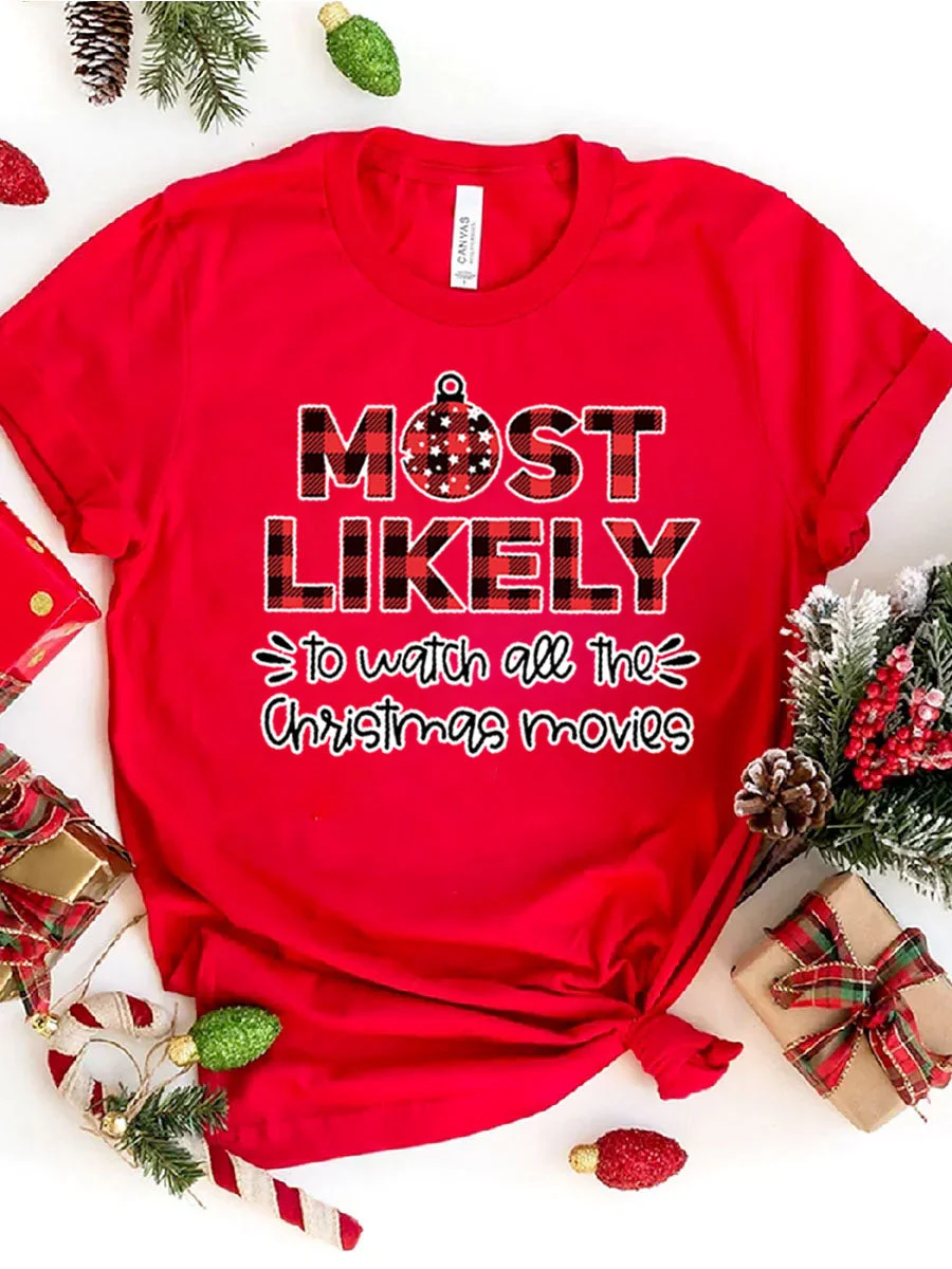 Most Likely To Watch All The Christmas Movies Couples Matching T-shirt