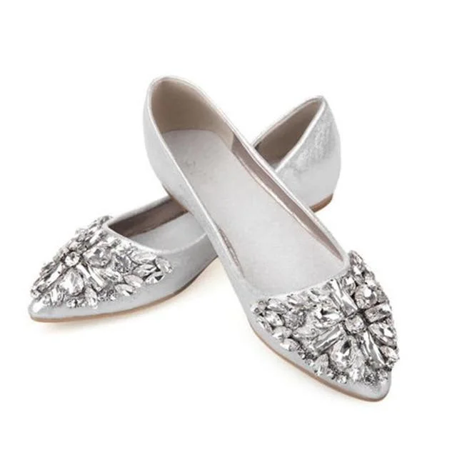 Women Leisure Pointy Ballerina Bling Rhinestone Flats Princess Shiny Crystal Shoes | IFYHOME