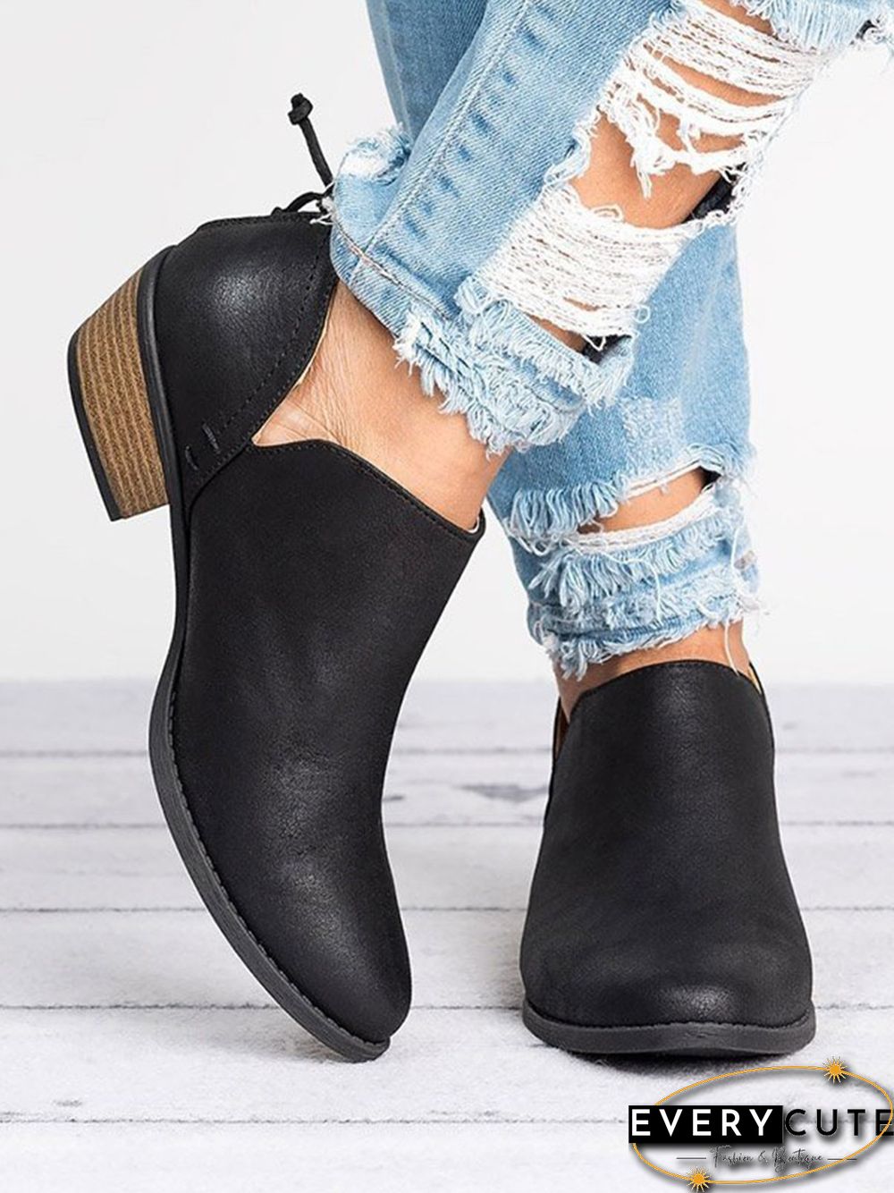 Pu Chunky Heel Zipper Pumps