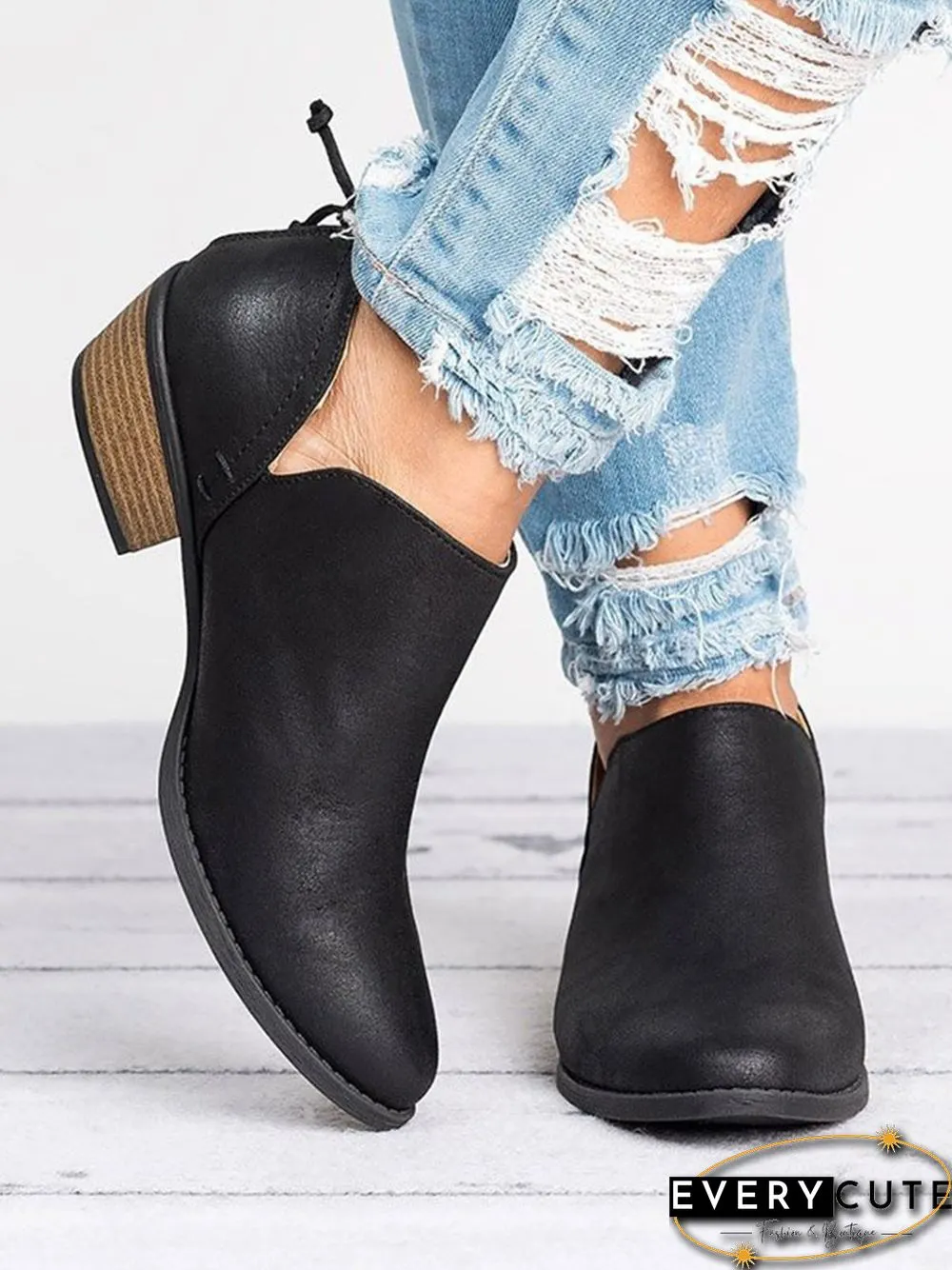 Pu Chunky Heel Zipper Pumps