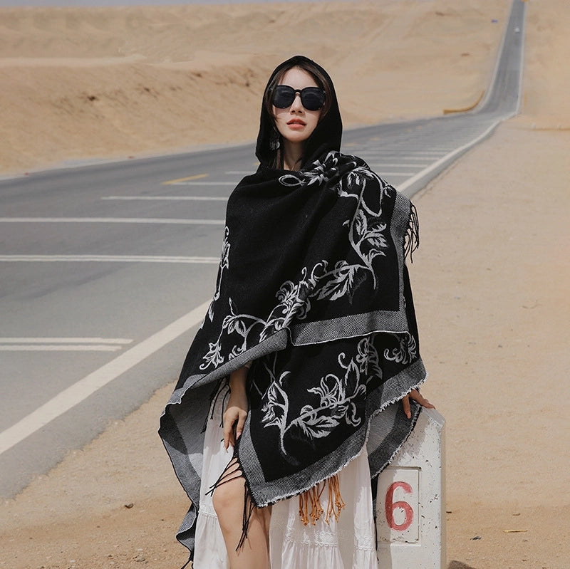Ethnic Style Hooded Shawl Cloak Lijiang Xinjiang Tibet Northwest Tourism Wear Photograph Warm Outer Cape