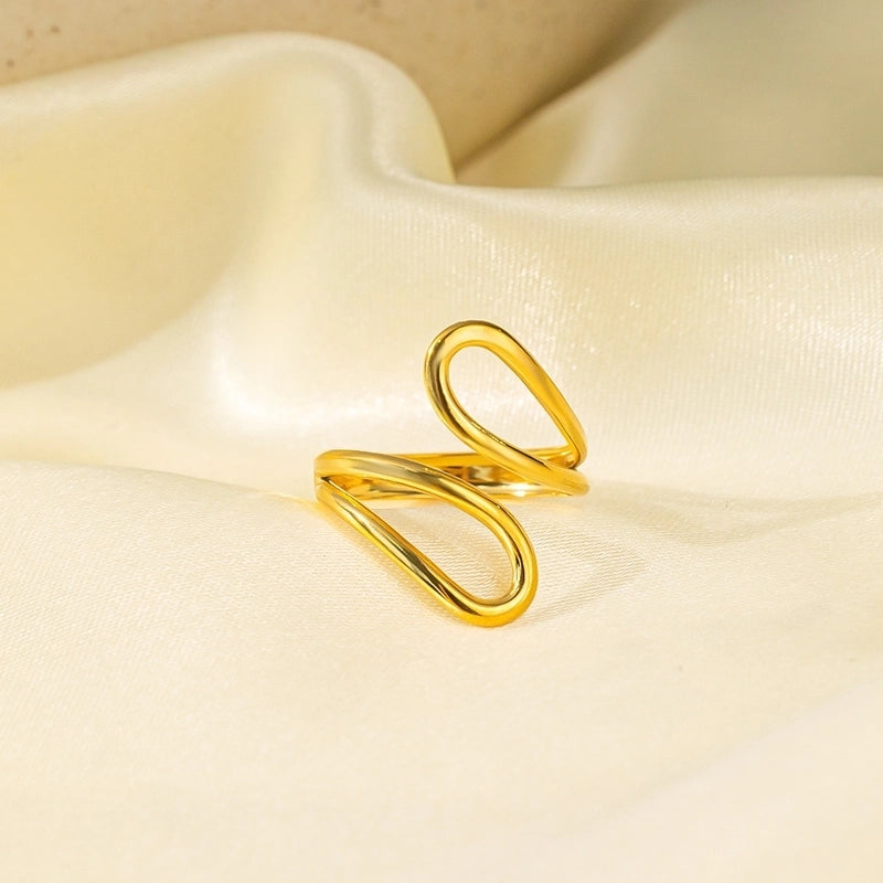 Elegant Streetwear Waves Heart Shape Flower Titanium Steel Irregular Plating Open Rings