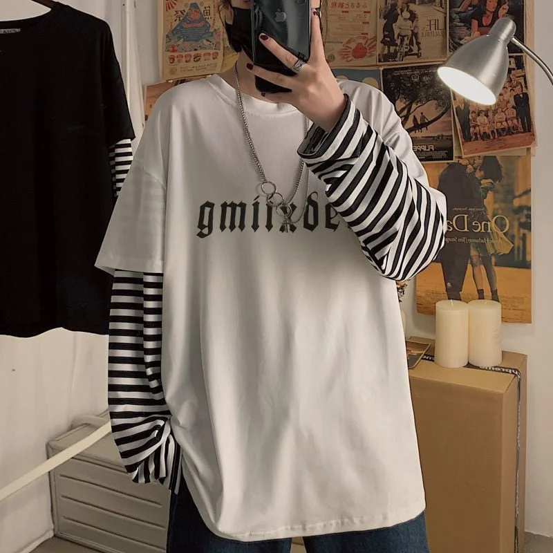 NiceMix Harajuku Streetwear Vintage White T Shirt Women Gothic Tops Kawaii Cartoon Funny Anime Printed Teen Girl Long Sleeve Tee