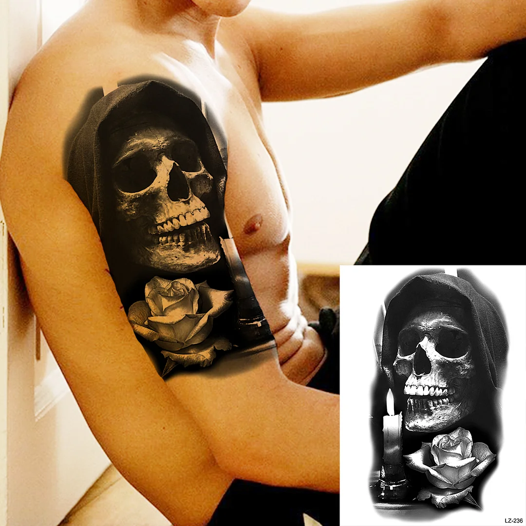 Sdrawing Large Rose FLower Temporary Tattoos For Women Adults Henna Skull Compass Snake Flower Fake Tattoo Sticker Leg Tatoos Thigh