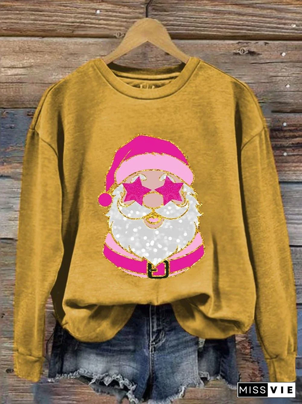 Women's Pink Santa Print Sweatshirt
