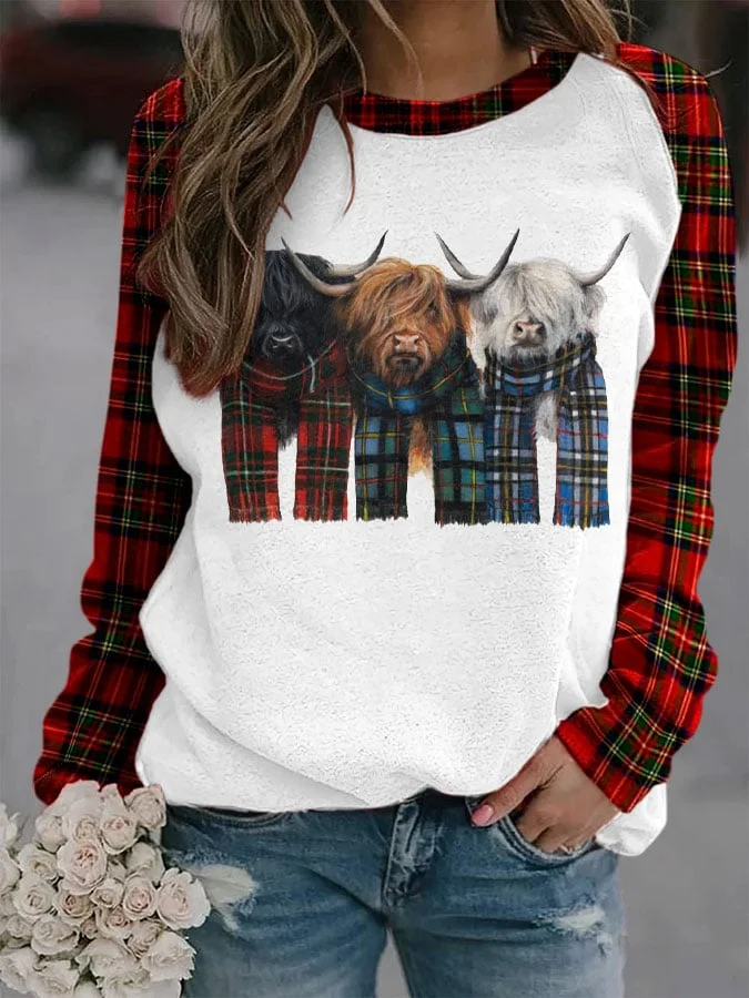 Women's Fun High Land Cow Print Sweatshirt socialshop