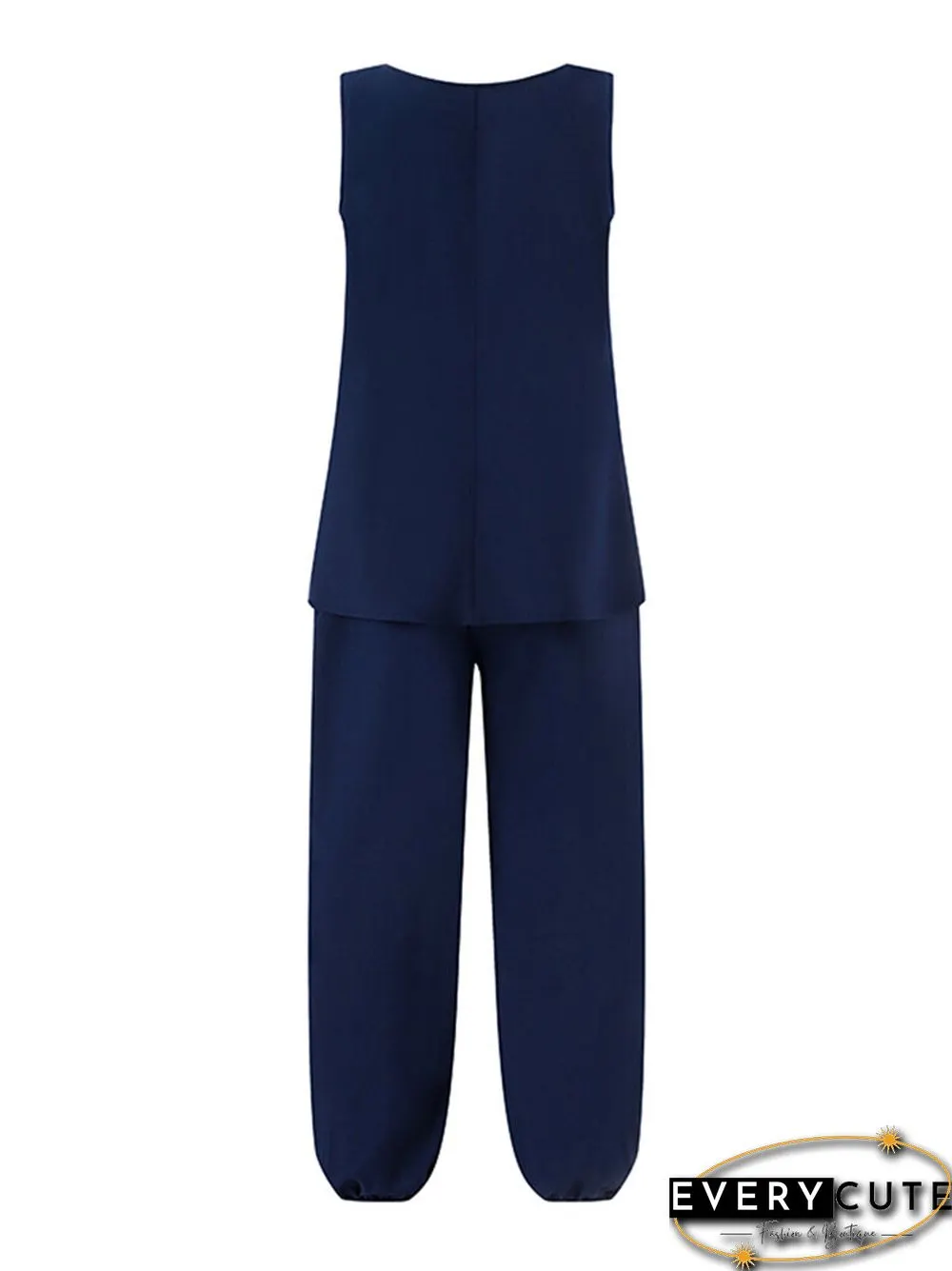 Pocket Details Square Collar Buttons Up Sleeveless Suit