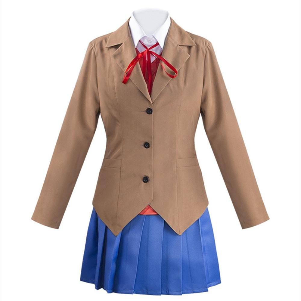 Doki Doki Literature Club Monika Cosplay Costume with Wig Sayori Yuri Natsuki Uniform Skirt Set