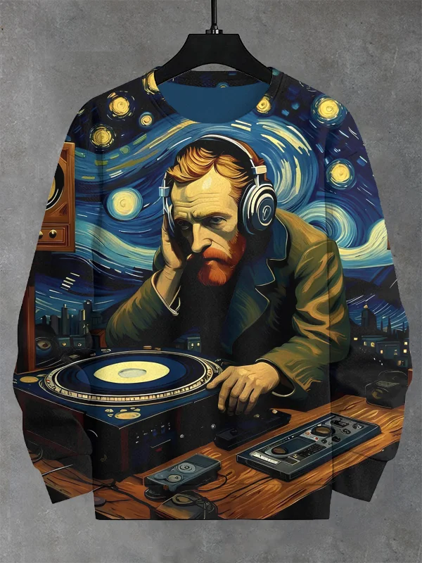 Men's DJ Van Gogh Art Print Casual Sweatshirt