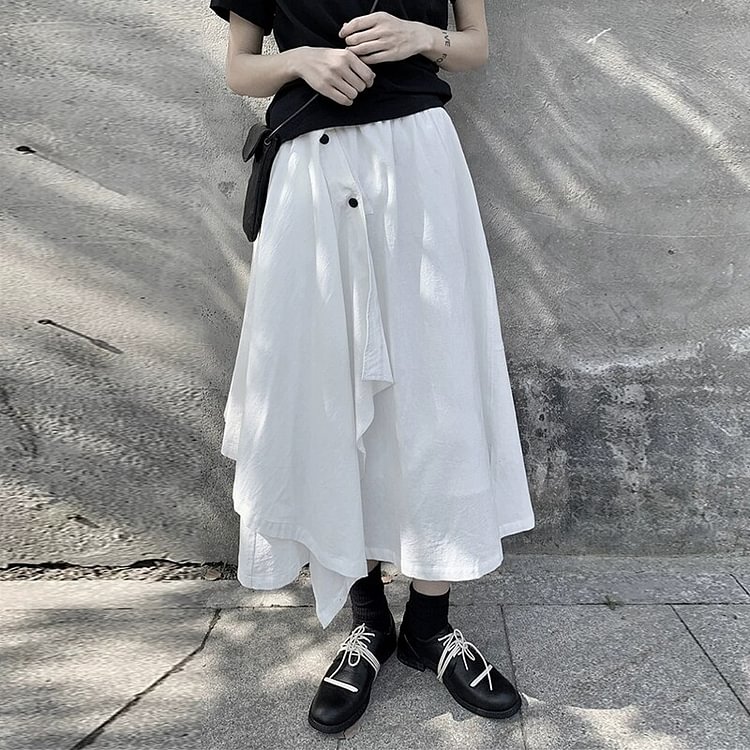 Temperament Solid Color Asymmetrical Patchwork Skirt      
