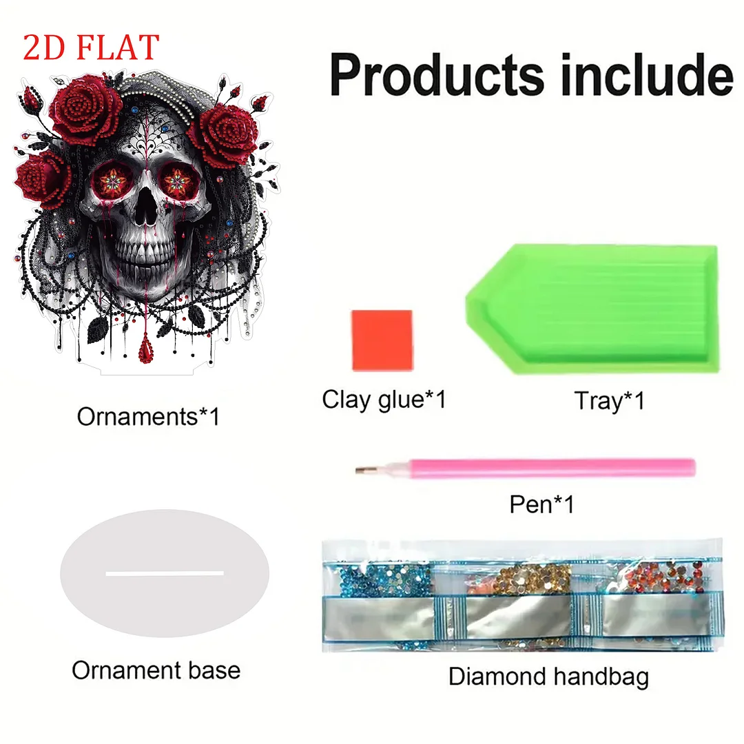 DIY Diamond Painting Double Sided Ornaments Kit for All Ages (Dark Skull)