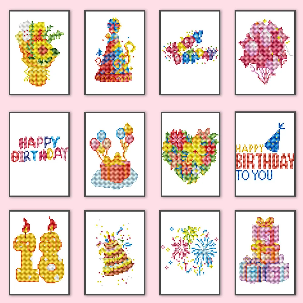 12pcs Birthday DIY Mini Round Diamond Painting Set Table Decor No Frame 15x18cm