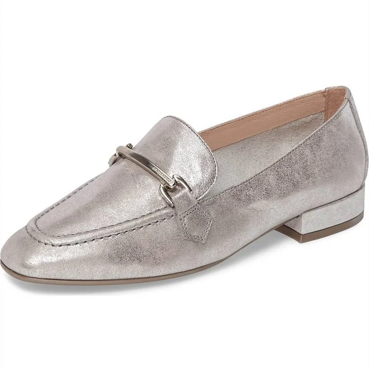 Silver Vintage Buckle Loafers for Women |FSJ Shoes