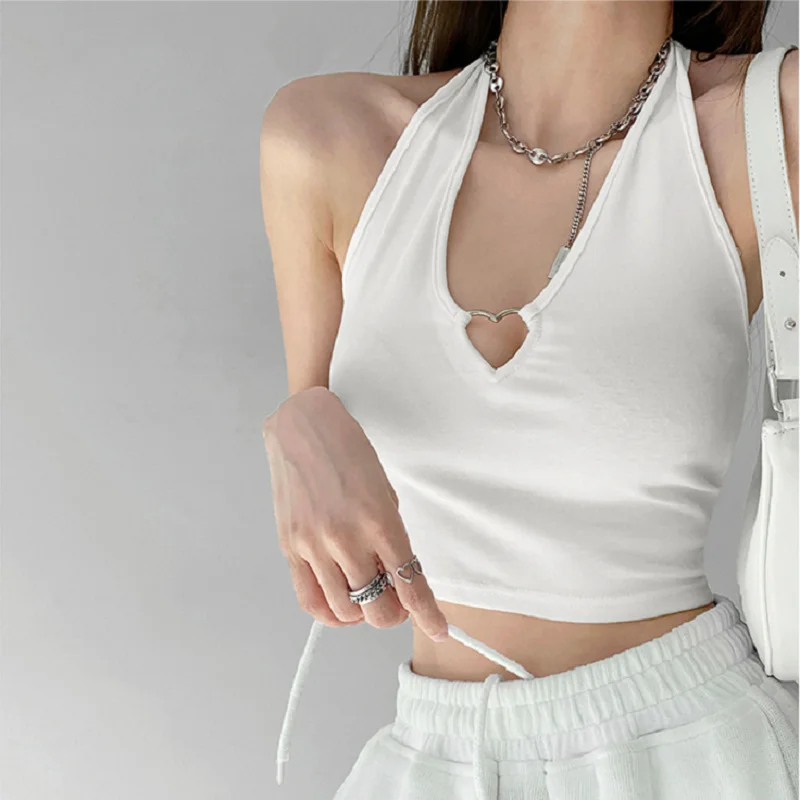 Churchf Churchf New Hot Girl Metal Love Hollow Out Hanging Neck Type Sling Design Sense Wearing Sleeveless Jacket Crop Short Vest