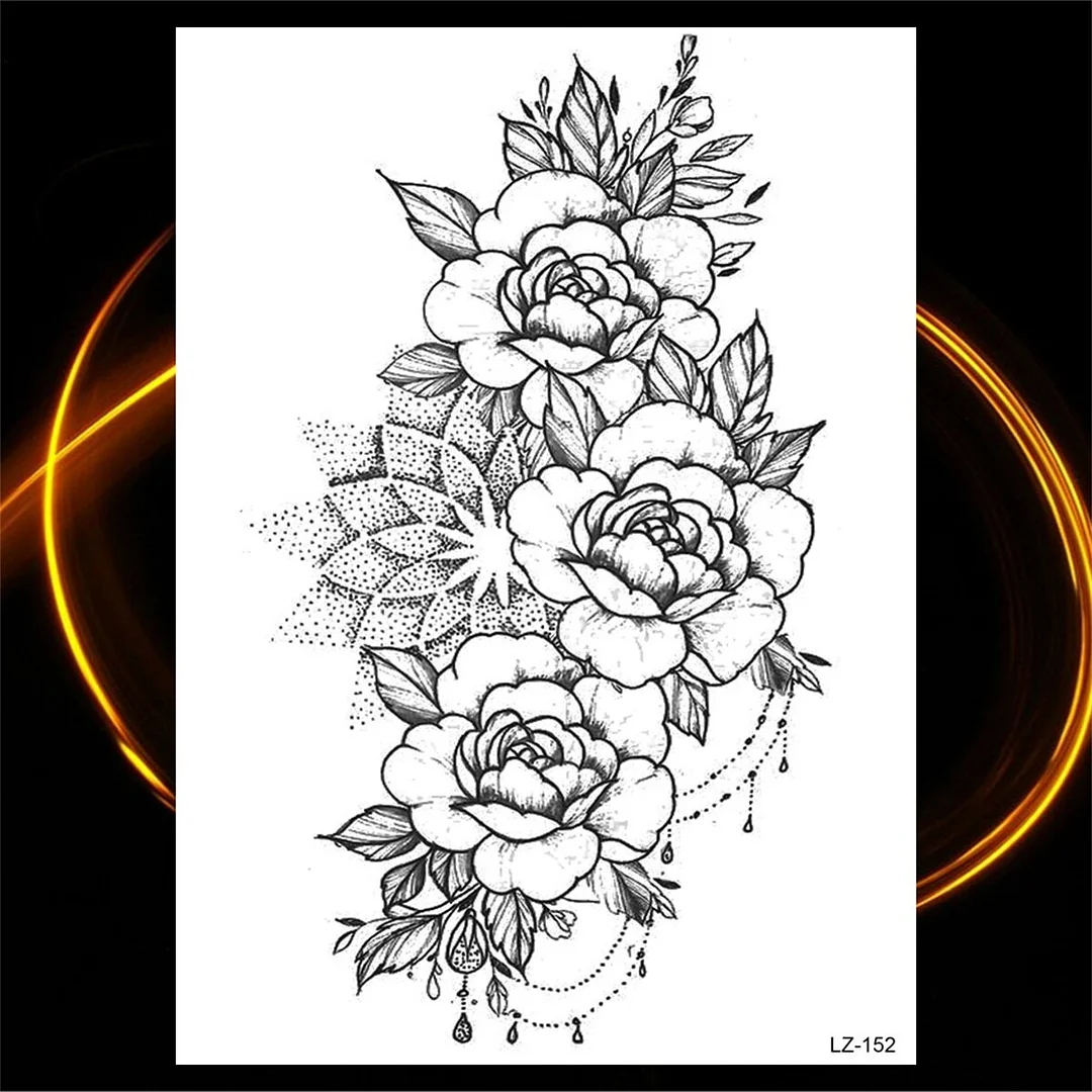 Sdrawing Rose Flower Moon Temporary Tattoos For Women Adult Pendant Peony Lotus Fake Tattoo Calf Thigh Body Art Waterproof Tatoos