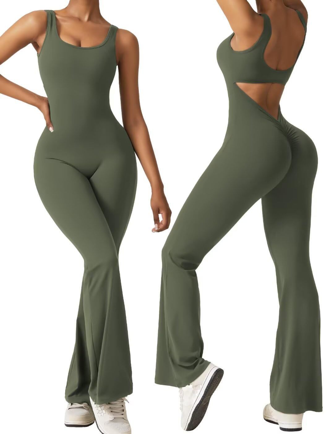 Hoakwheels Hollow Out Jumpsuit Women Jumpsuit Elegant Women's Sleeveless Sports Jumpsuit with Butt-lifted High Waist Flared Hem for Active