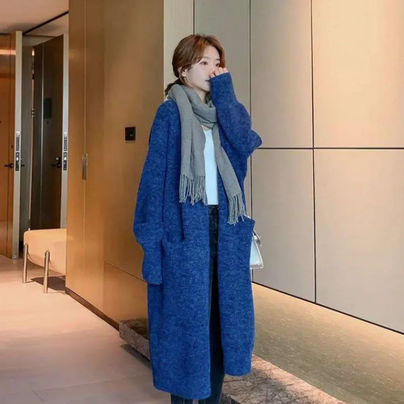 Churchf Churchf And Winter Long Loose Show Thin Long Coat Lazy Temperament Alpaca Velvet No Buckle Knee Knit Cardigan Female