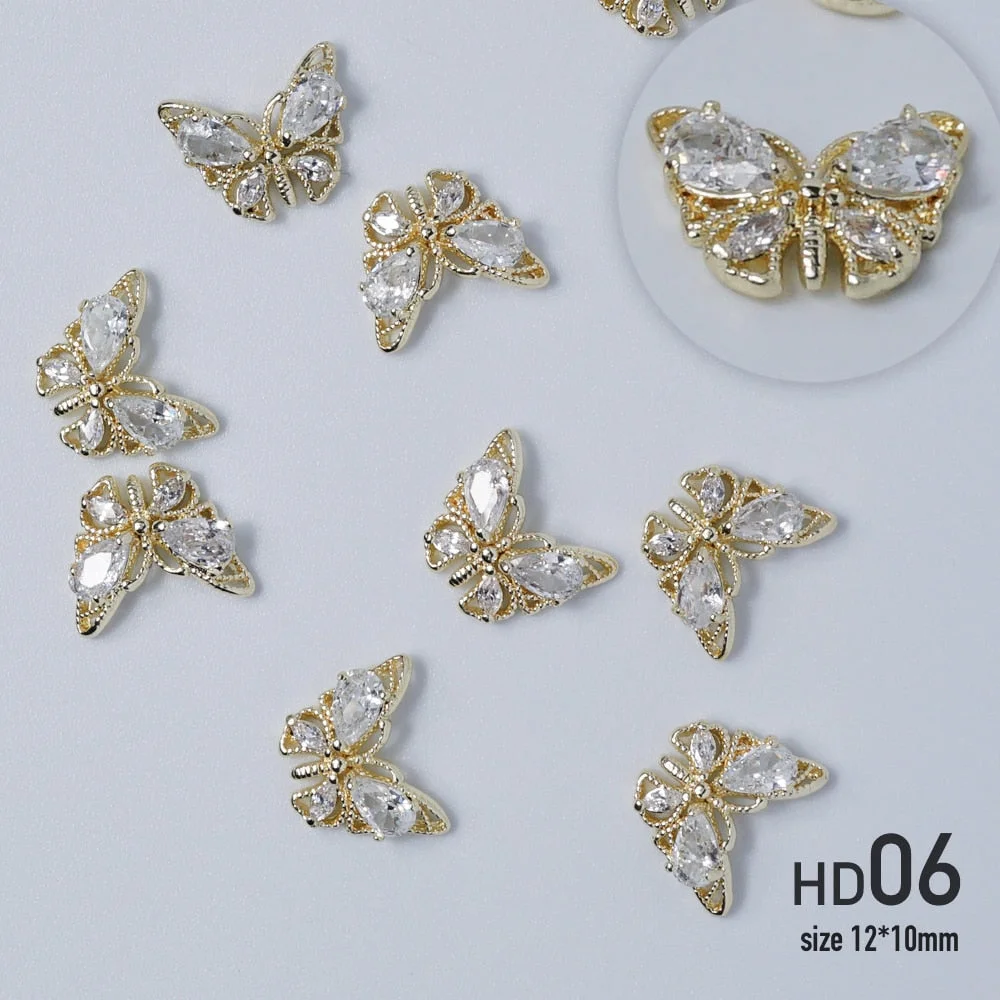 Nail jewelry 3D Alloy high quality zircon Butterfly Flower crystal Pearl Metal Manicure Nails DIY Accessories Nail Decor
