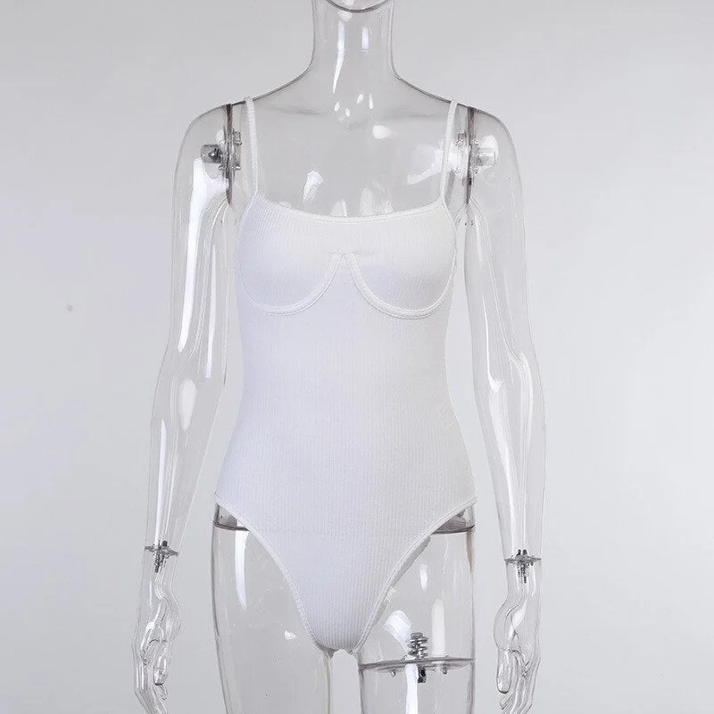 2021 Spring Sexy Bodysuit Women White Sleeveless Body Suit Bodycon Clubwear Fashion Streetwear Outfits