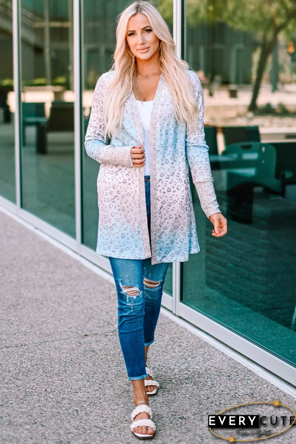 Multicolor Gradient Leopard Open Front Cardigan