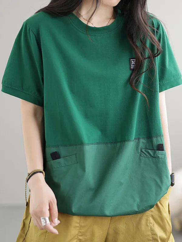 Split-Joint Short Sleeves Loose Round-Neck T-Shirts Tops
