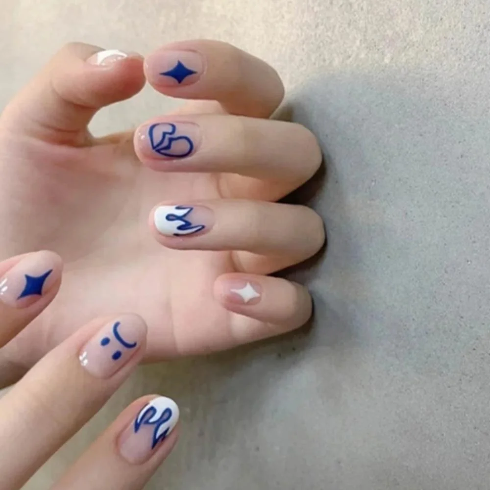 24pcs/Box 2021 Trend Black Flame False Nails Finished Fake Nails With Cross Foreign Design Removable Waterproof Nail Tips 1103-Nail Inspo