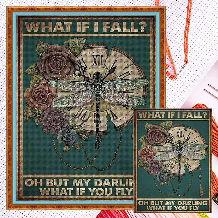 【Huacan Brand】Retro Poster - Dragonfly Clock 11CT Counted Cross Stitch 40*55CM