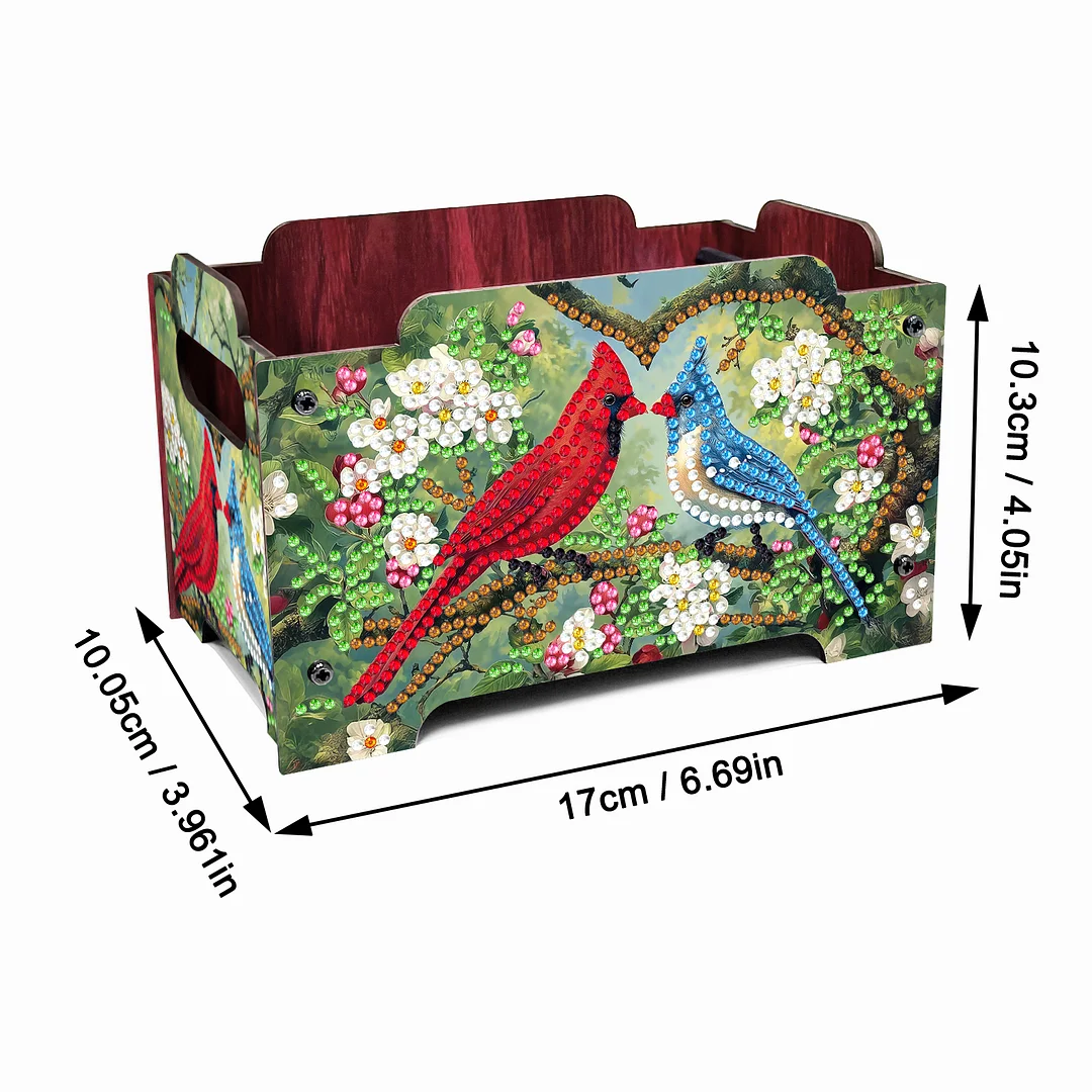 5D DIY Diamond Painting Decorative Storage Box Wood Storage Clutch (Cardinal)