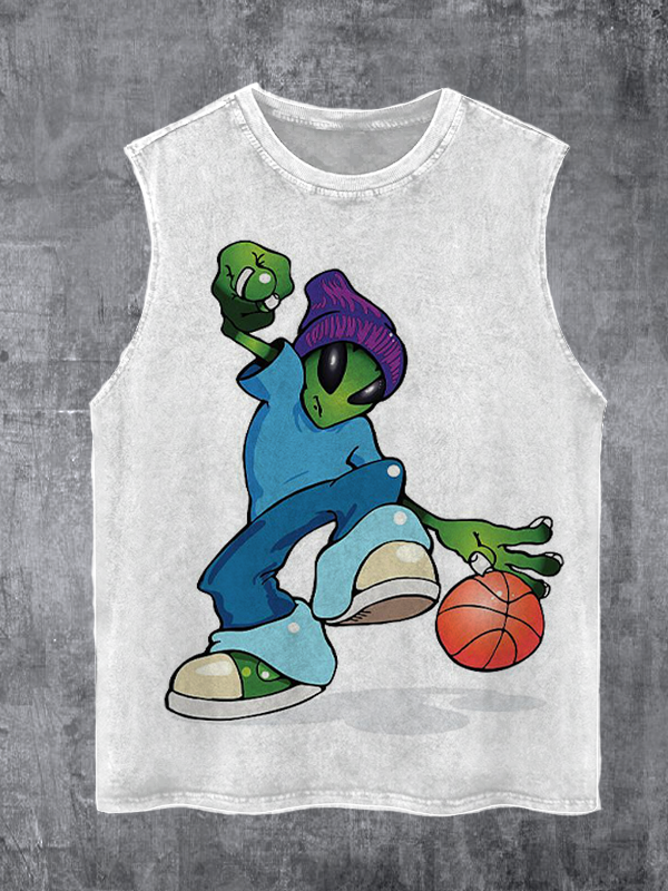 Men's Alien Playing Basketball Art Print Tank Top