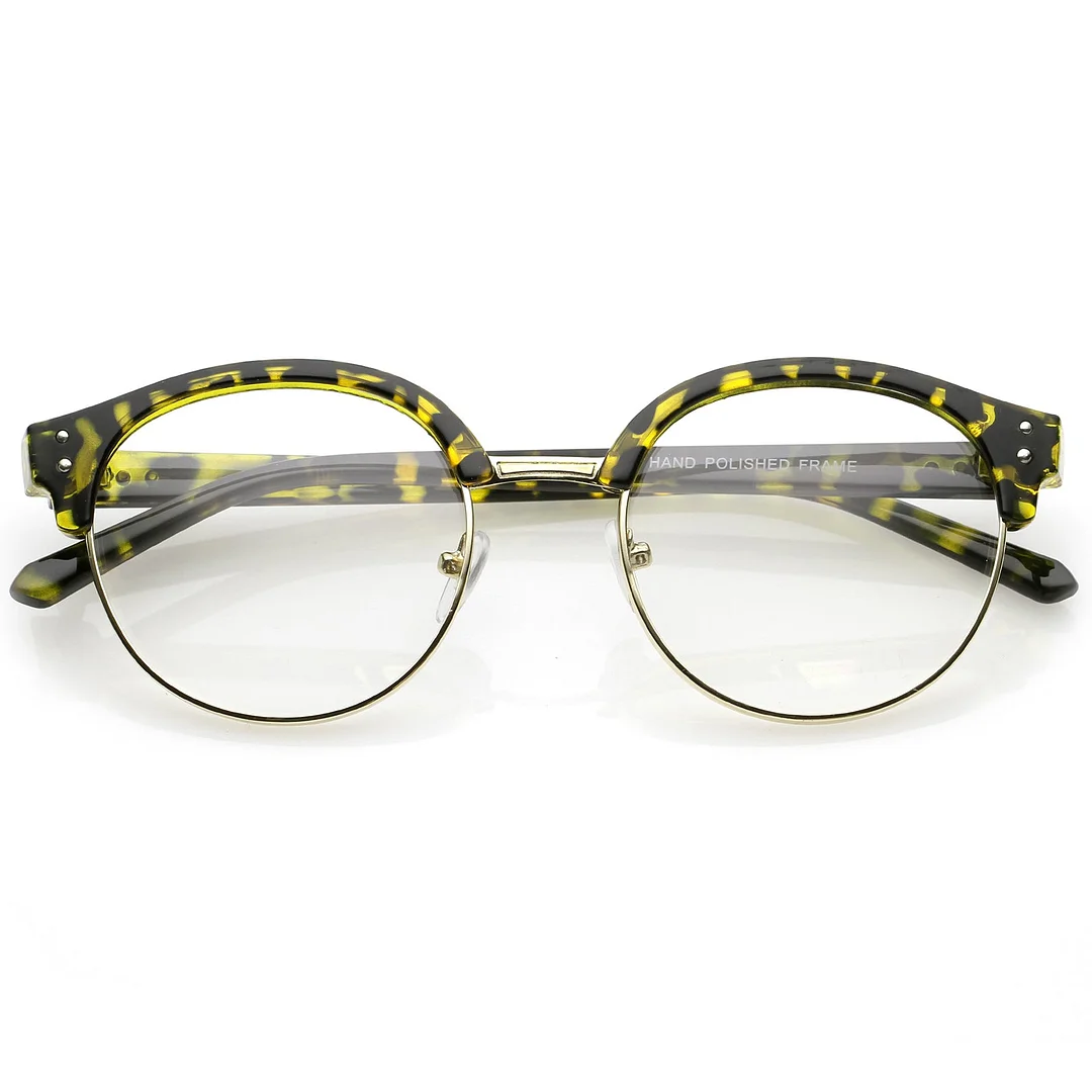 Classic Horn Rimmed Round Clear Lens Half Frame Eyeglasses 50mm