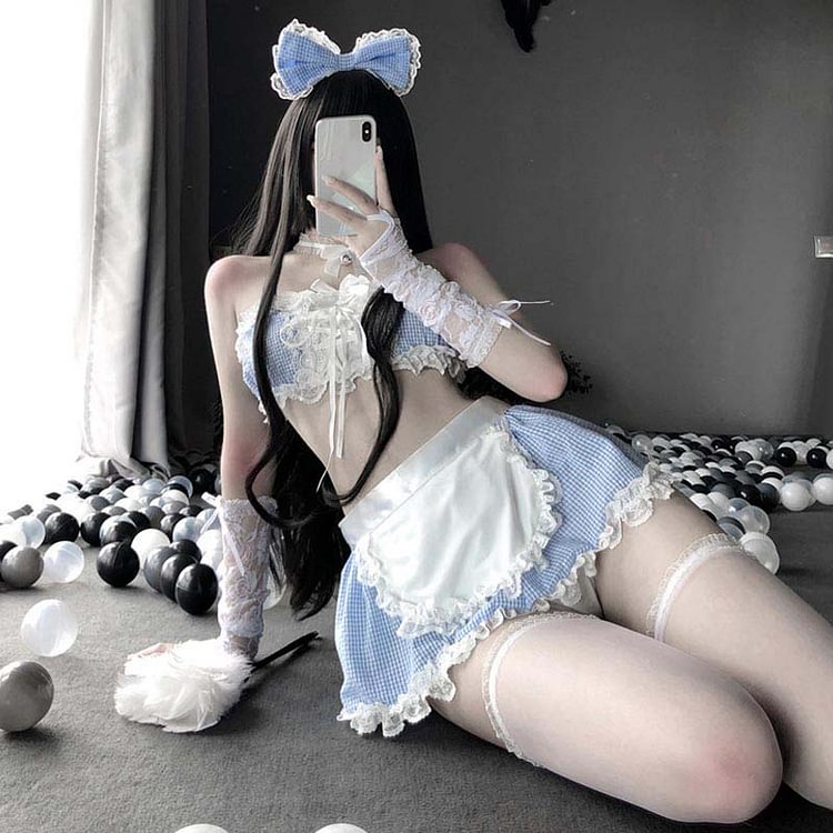 Sexy Maid Lace Bow Stockings Lingerie Dress - Modakawa Modakawa