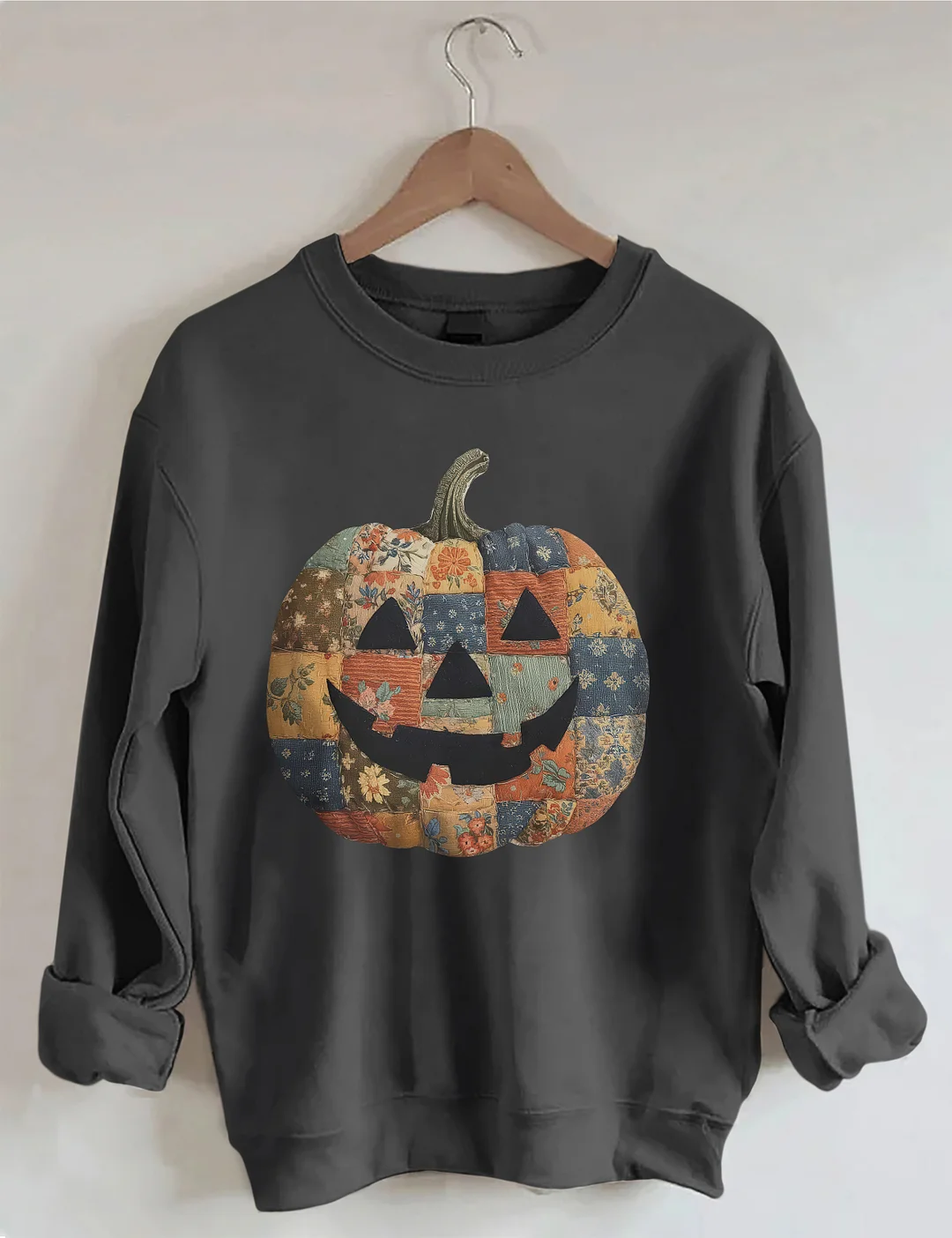 Retro Patchwork Halloween Pumpkin Sweatshirt