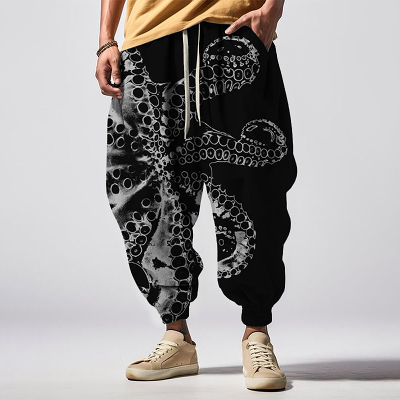 Octopus Japanese Art Print Loose Drawstring Sweatpants wearshes