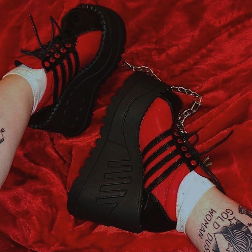 BONJOMARISA 2021 Band Goth Platform Wedges Punk Chunky Mid Calf Boots Women Thick Heel Autumn Trendy Cosplay Casual Shoes Women