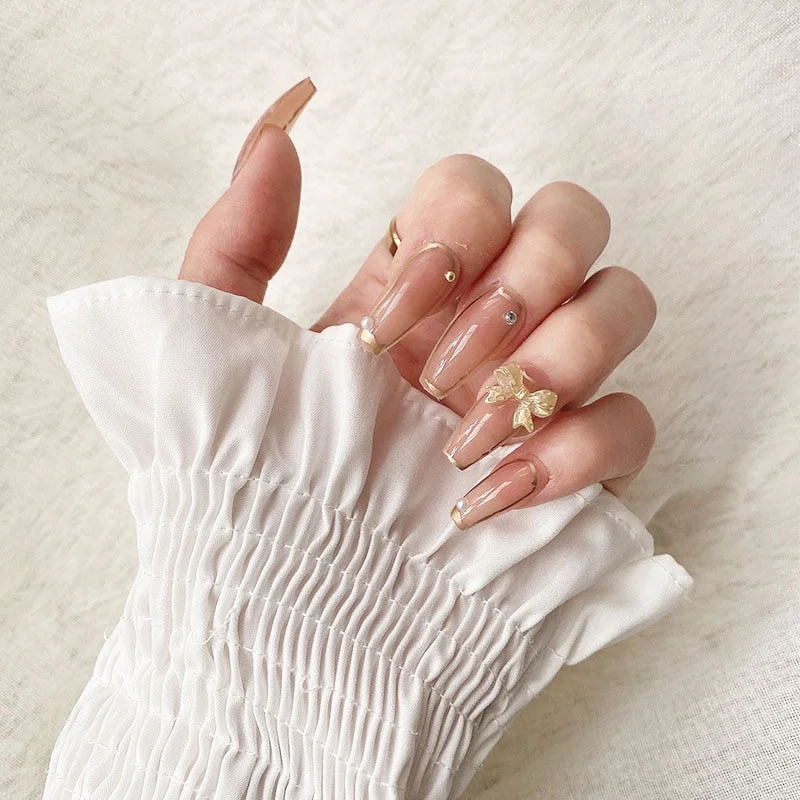 24pcs False press-on nails with a pattern Peach heart wear finished tablet nail art  removable Manicure beautiful false nails-Nail Inspo