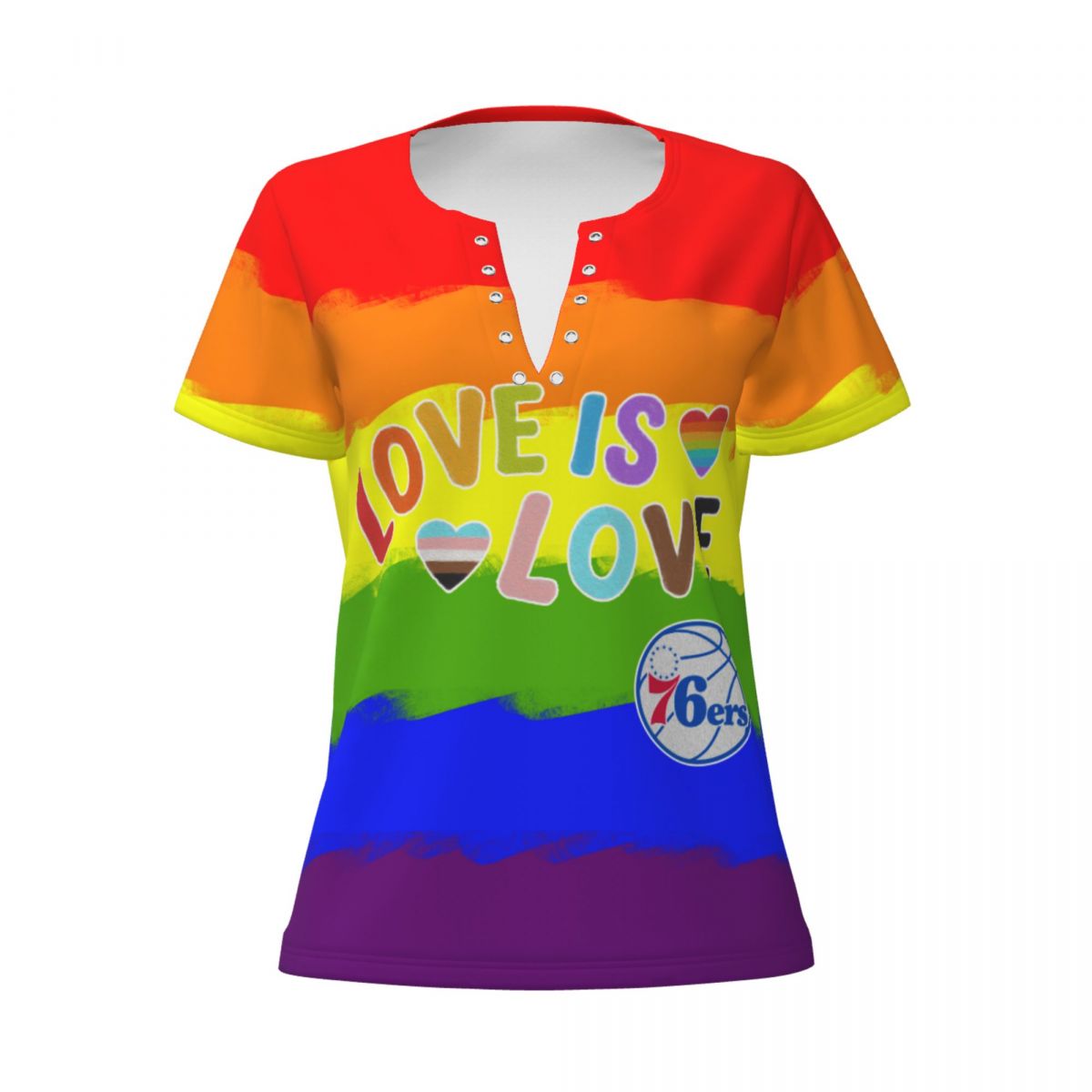 Philadelphia 76ers Love Pride Women's Deep V Neck Tee Shirts