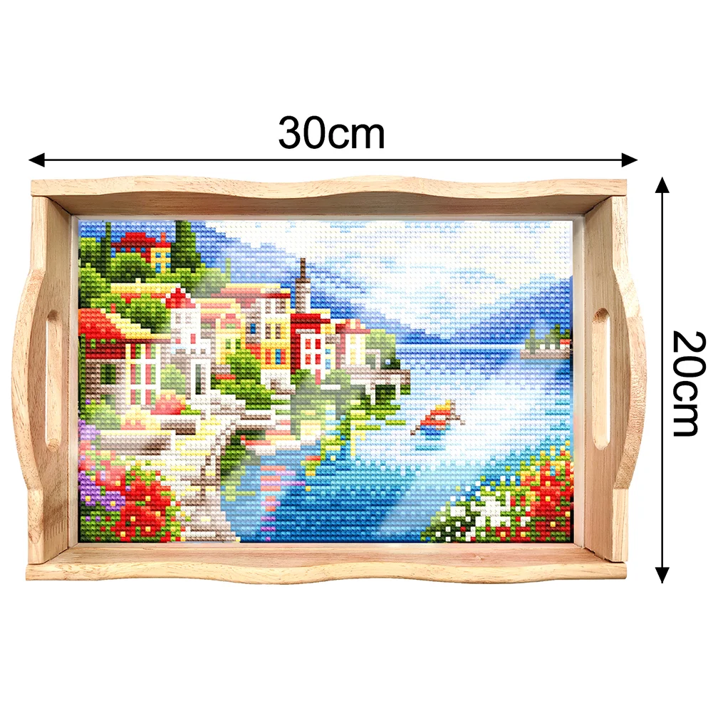 DIY Town Diamond Painting Decorative Trays with Handle Coffee Table Tray for Serving Food