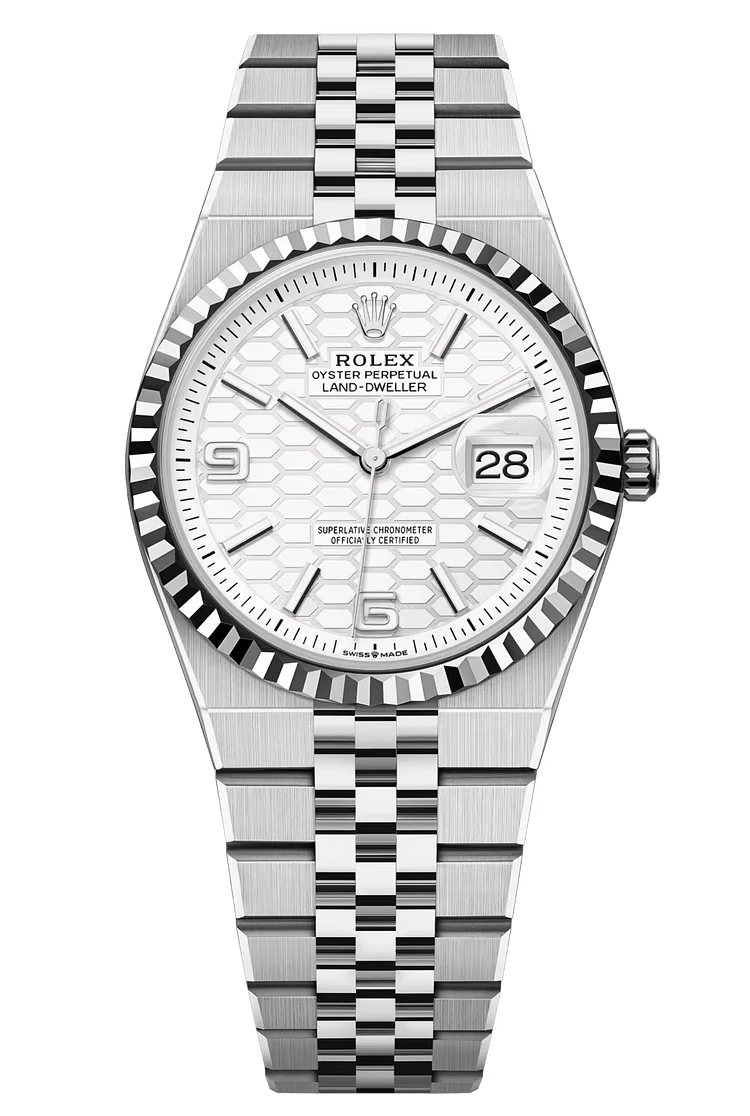 Rolex Land-Dweller 36mm Fluted Bezel White Honeycomb-Motif Dial Flat Jubilee - 127234 - New 2025【Free Shipping】