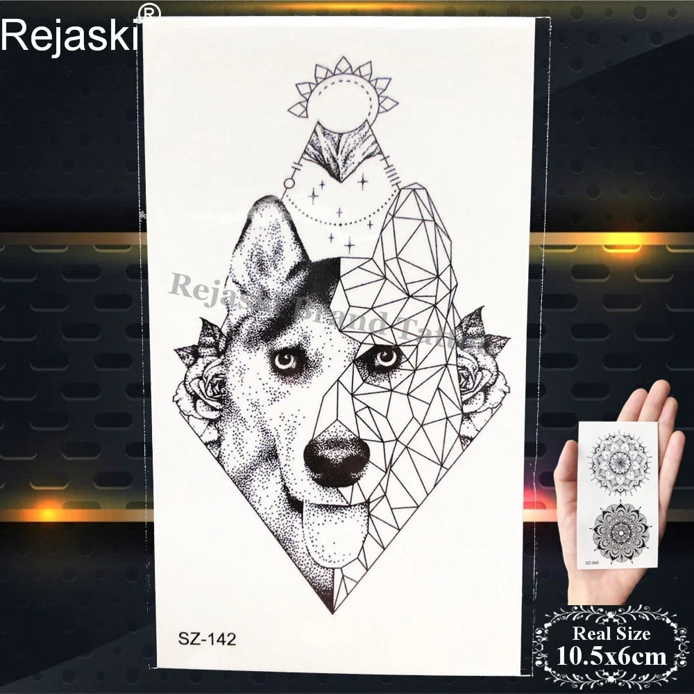 Labrador Dog Temporary Tattoo Stickers Women Body Arm Leaf Black Fake Tatoo Men Kids Waterproof 3D Tattoo Golden Retriever