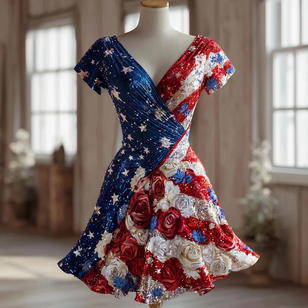 Women's Retro Floral Contrast Print Casual Dress wearshes