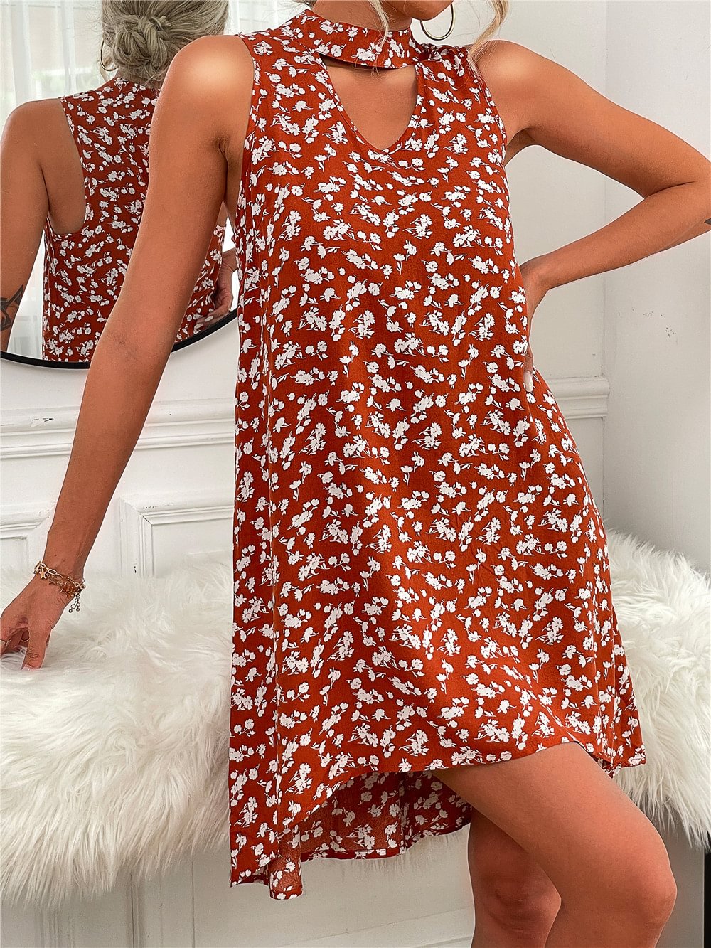 Floral Sleeveless Halter Dress | EGEMISS